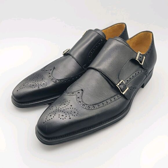 Magnanni  mens shoes Yuma Wingtip Double Strap Monk Brogue Black  US 14/ 47 NEW main image 9